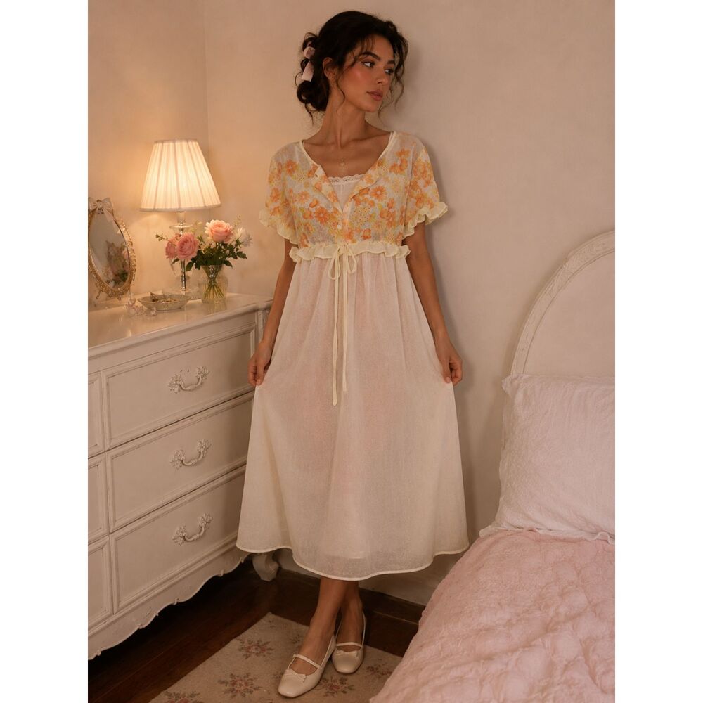 Vintage Kaftan Moomoo Fairy Prarie Cottage Floral Bohemian Floral Maxi Dress